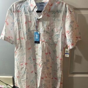 Izod Men's White Shirt with Flamingo and Palm Print